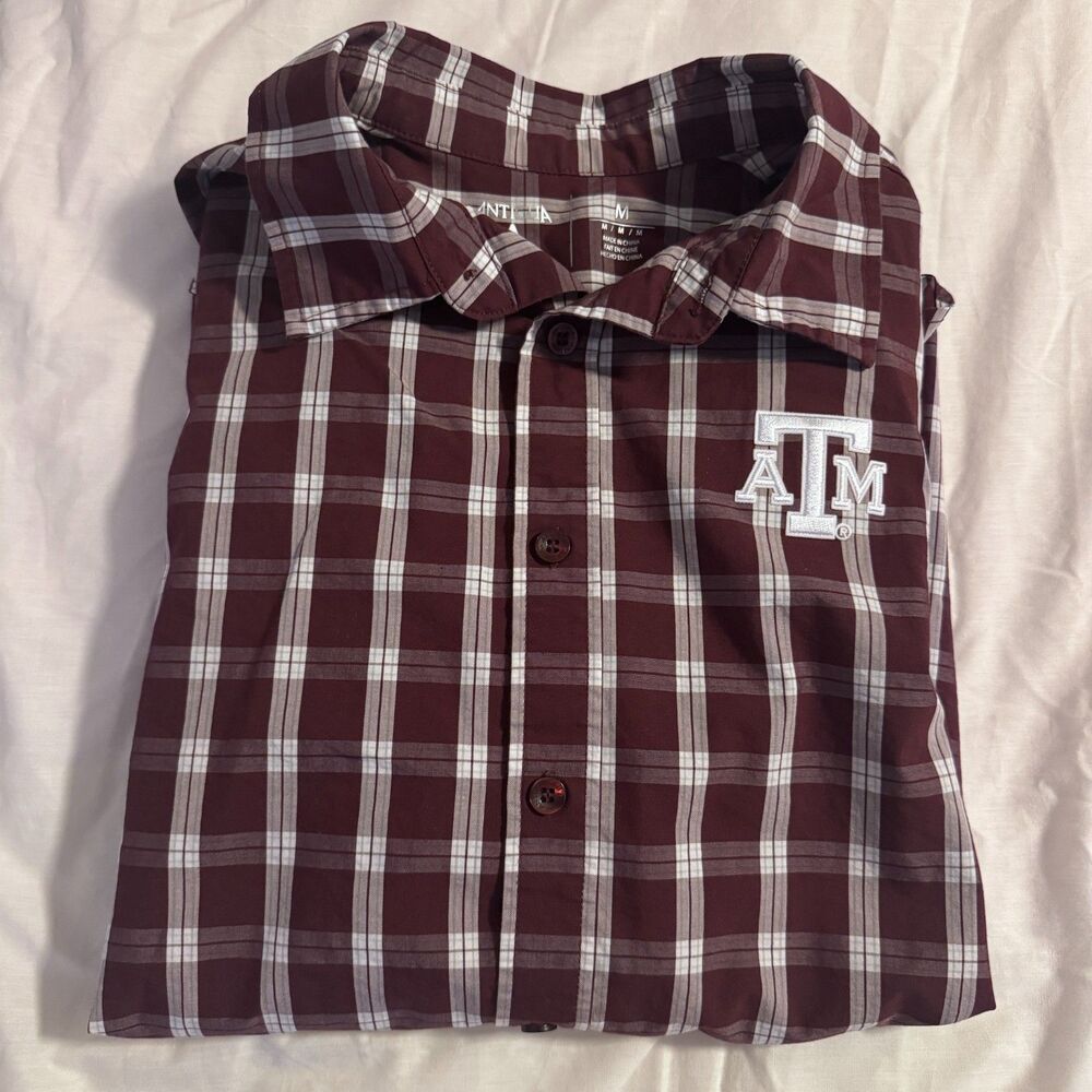 Mens Medium Antigua Texas A&M Maroon/White Performance Long Sleeve Button Down